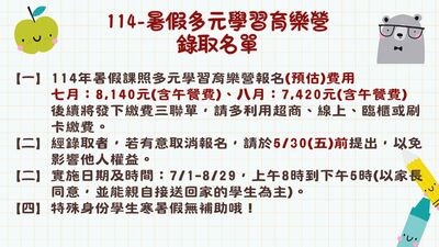 【暑假課照】114年暑假課照育樂營錄取名單公告！圖片